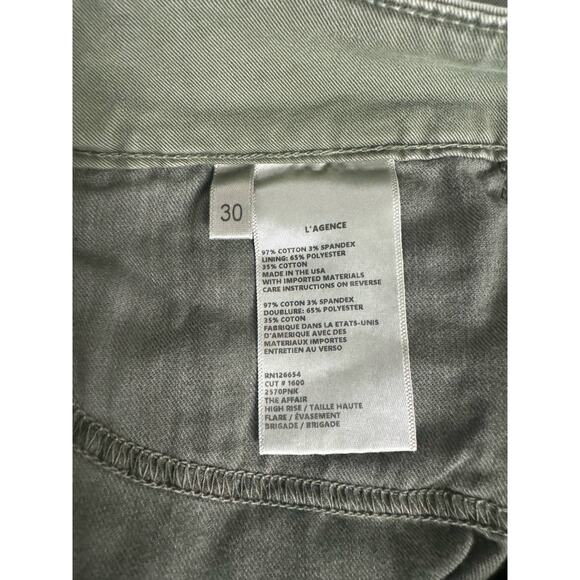 NWT L'Agence The Affair High Rise Flare Jeans in Brigade Green Size 30 - Picture 8 of 13